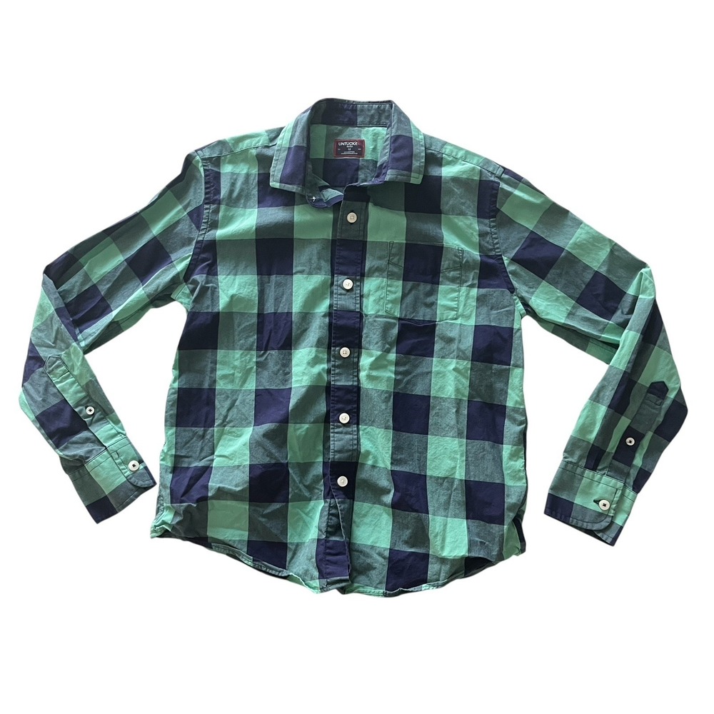 UNTUCKIt Boys' Size 12 Blue Green‎ Plaid Long Sleeve Shirt 100% Cotton